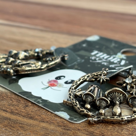 Thorn & Fable Ghost Forest Hoop Earrings Women OS Silver Mushroom Star Hot Topic - Picture 3 of 5